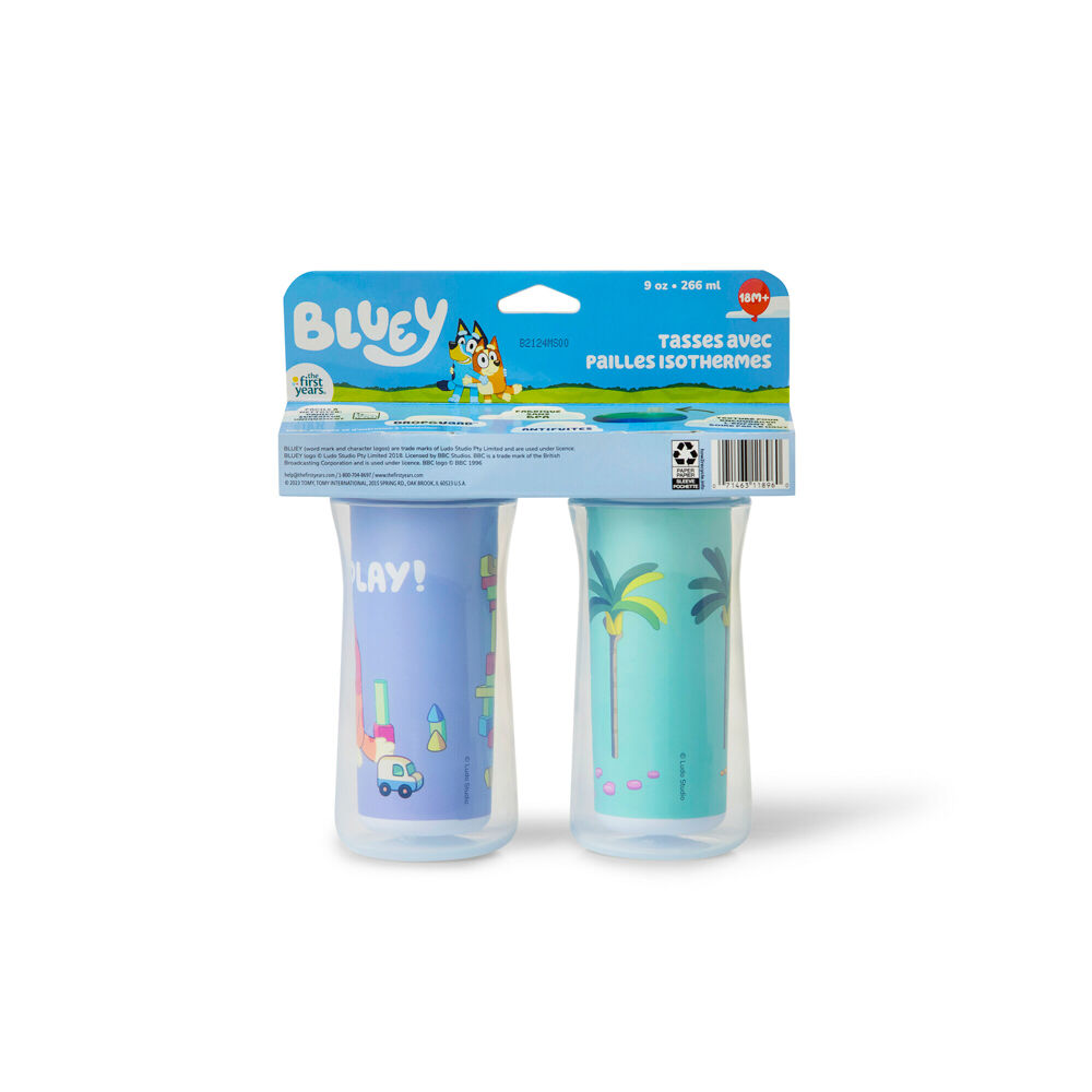 The First Years Bluey Insulated Straw Bottle w/DropGuard 266ml 18m+ (2 Pack) — image 2