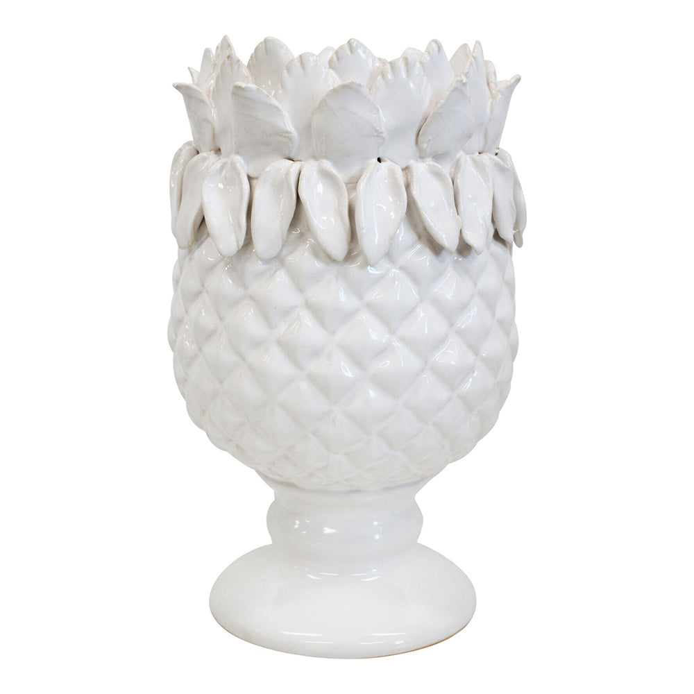 LVD Ceramic 22cm Pillar Candle Holder Pineapple Pedestal Home Decor Display White