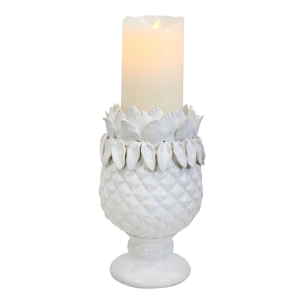 LVD Ceramic 22cm Pillar Candle Holder Pineapple Pedestal Home Decor Display White — image 3