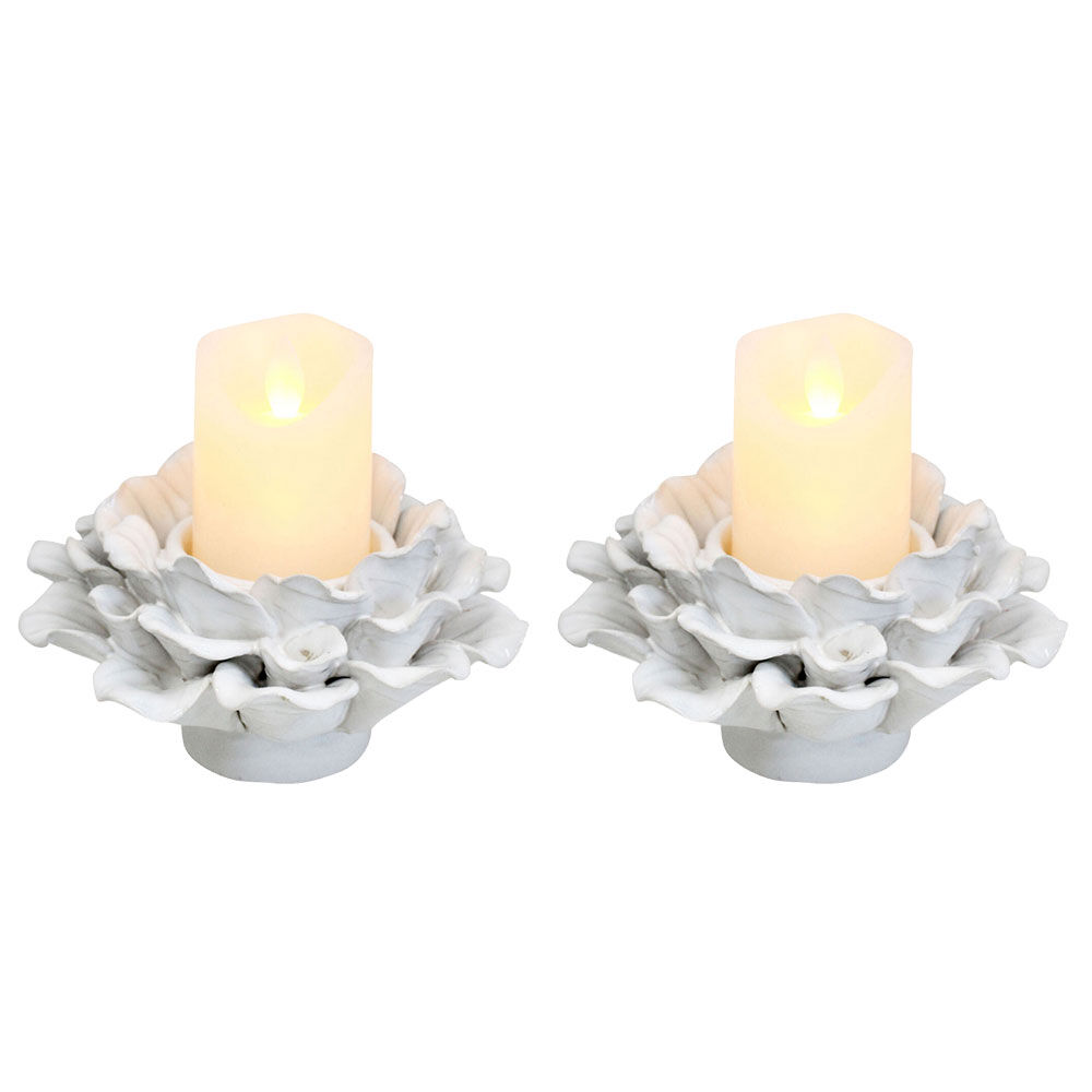 LVD Echeveria Ceramic Tealight Candle Holder Tabletop Decor 14.5x9cm Ivory (2 Pack)