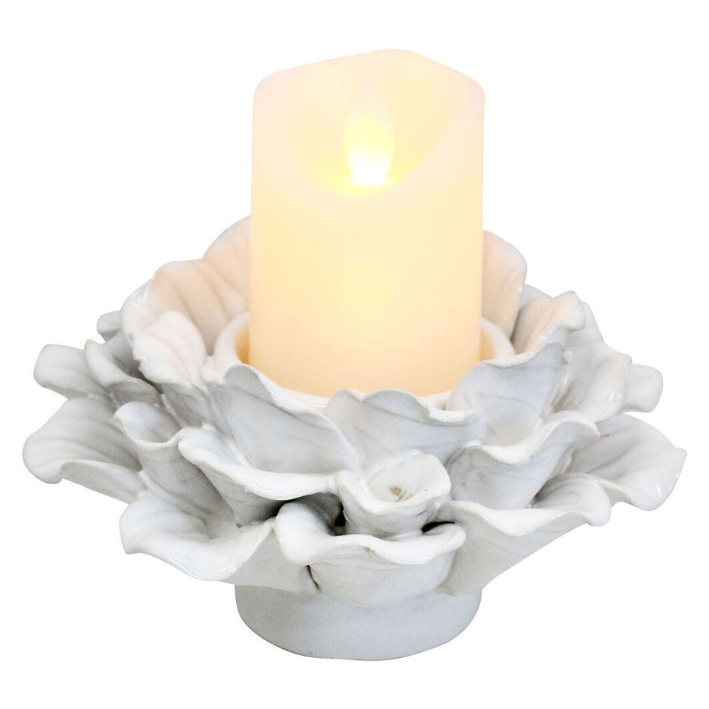 LVD Echeveria Ceramic Tealight Candle Holder Tabletop Decor 14.5x9cm Ivory (2 Pack) — image 2