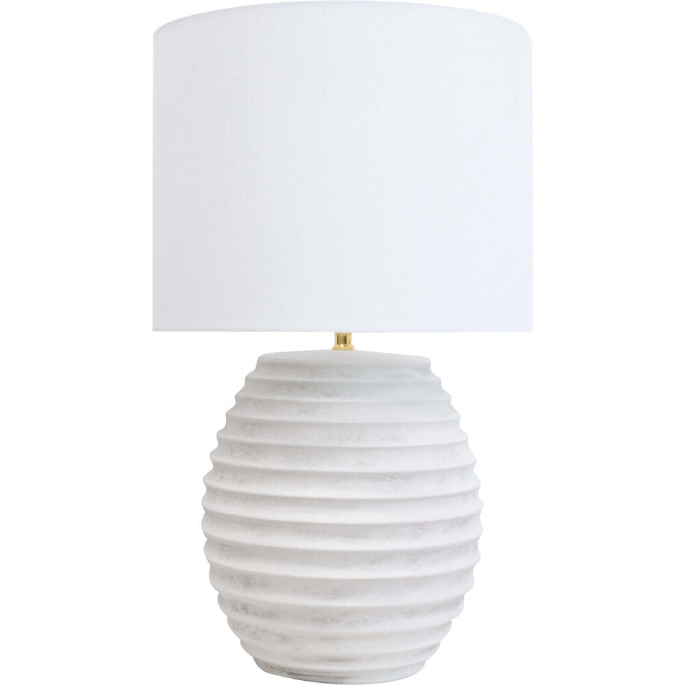 LVD 38x60cm White Ceramic/Cotton Textured Curved Rim Bedroom Lamp — image 2