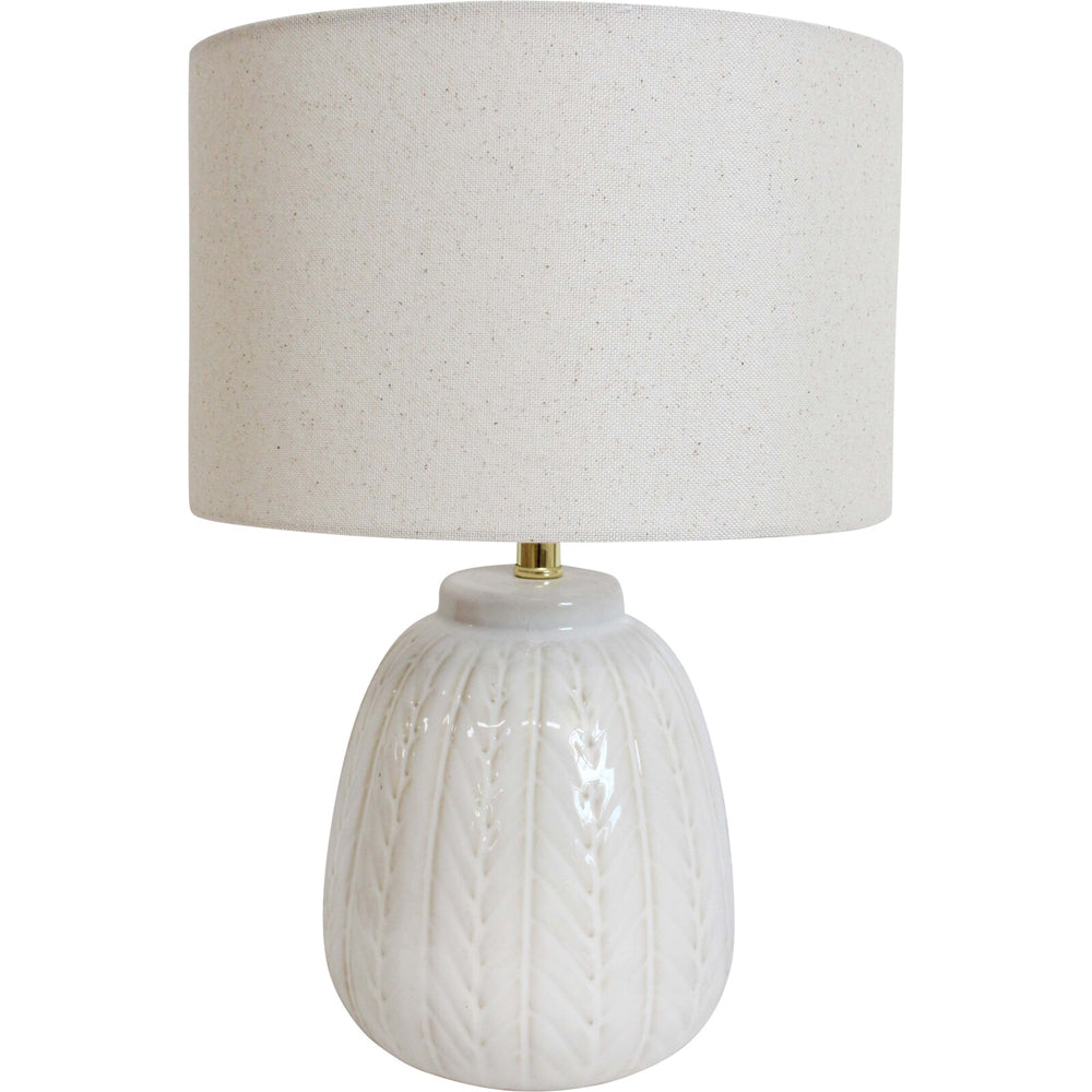 LVD Linen/Ceramic Lamp Leaf Room Decor Tabletop Desk Light 25x36cm White