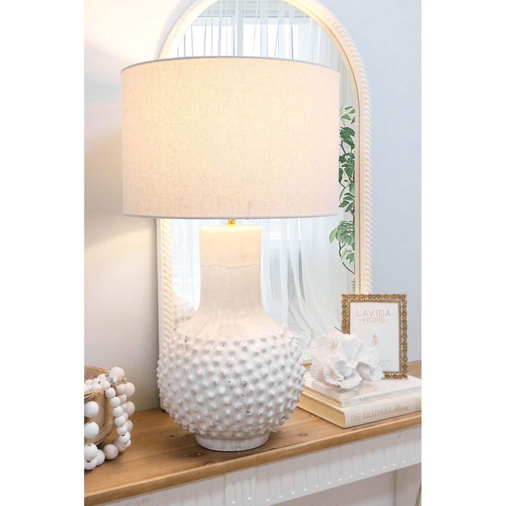 LVD 42x75cm Neutral Terracotta/Linen Waihi Textured Bedroom Lamp XL — image 2