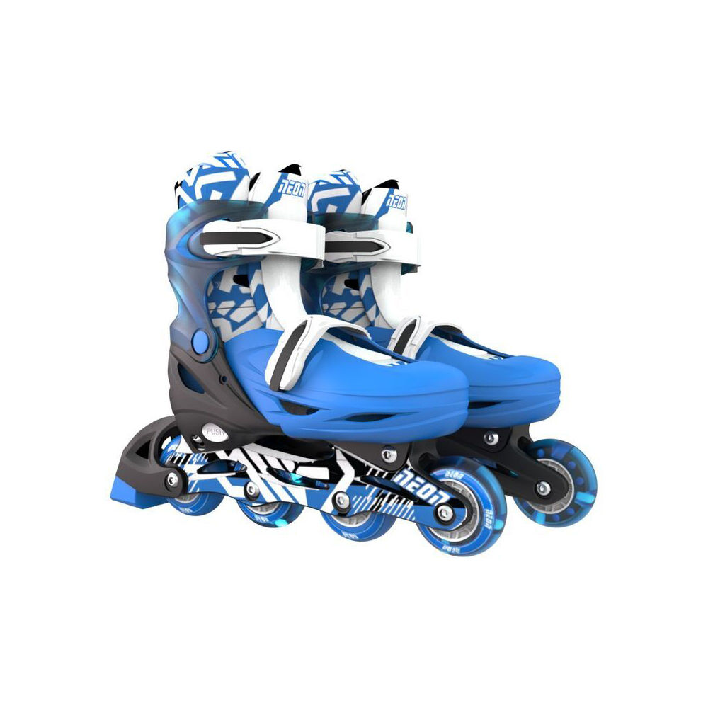 Yvolution 8+/Sizes 3-6 Blue Neon Combo Kids Quad Skates/Blades w/ Lightup Wheels — image 3