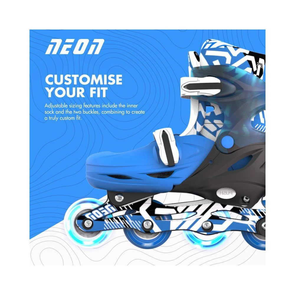 Yvolution 8+/Sizes 3-6 Blue Neon Combo Kids Quad Skates/Blades w/ Lightup Wheels — image 6