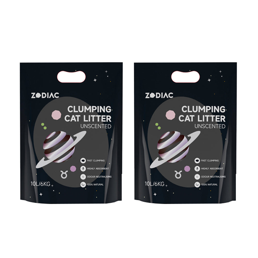 Zodiac 10L/6kg Clumping Bentonite Clay Cat Litter Natural Absorbent Unscented (2 Pack)