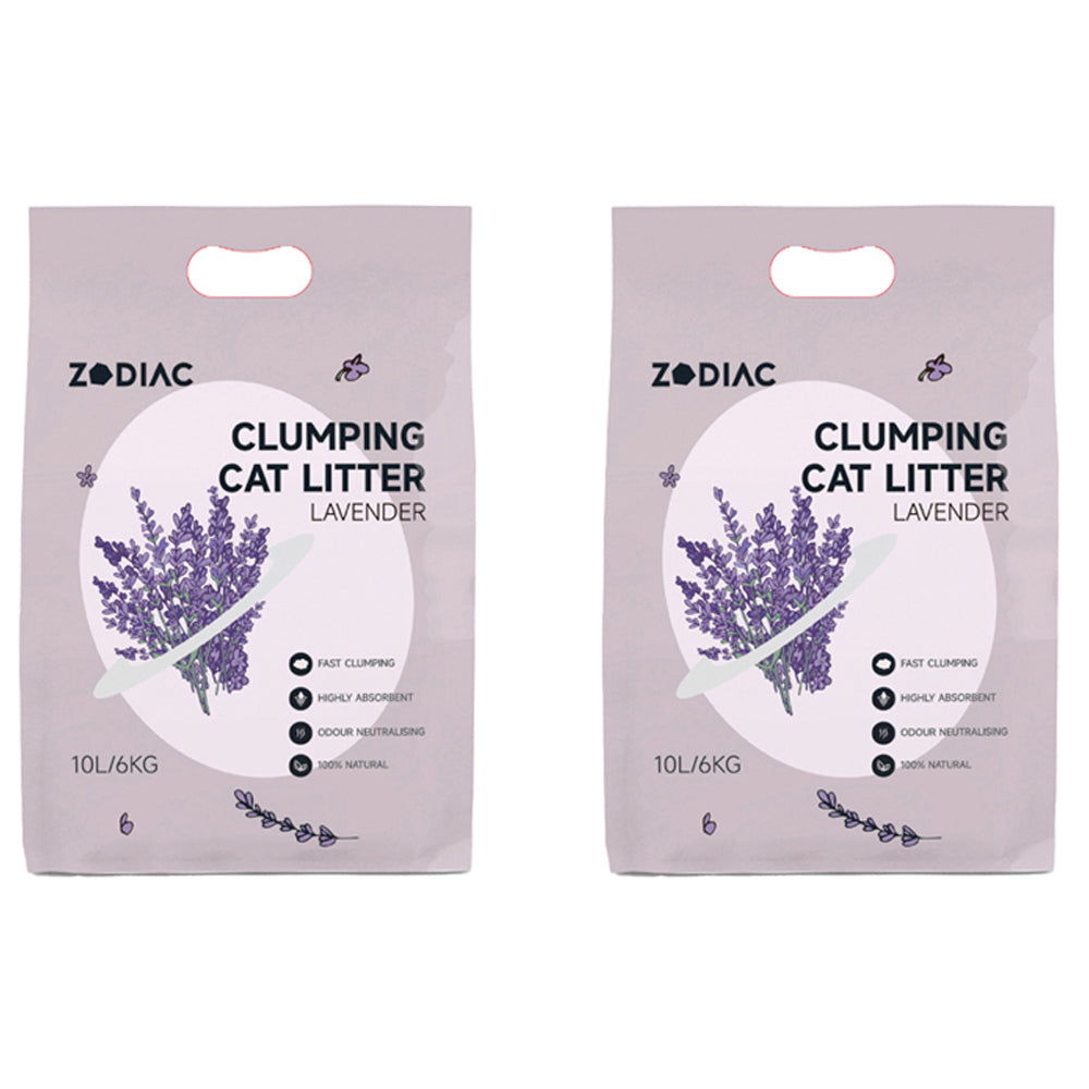 Zodiac 10L/6kg Clumping Bentonite Clay Cat Litter Natural Absorbent Lavender (2 Pack)