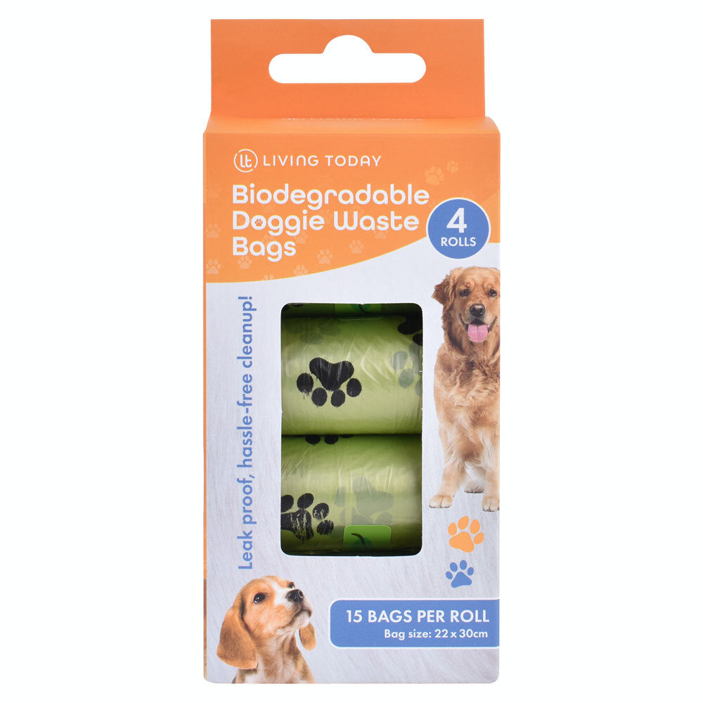 Living Today Biodegradable Doggie Poop Waste Bag w/ 4 Rolls (60 Bags) (4 Pieces)