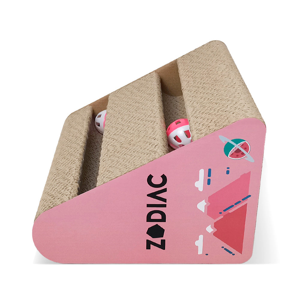 Zodiac Watermelon 28x17cm Triangle Pet Cat Scratcher w/ Ball Interactive Toy (2 Pack) — image 3