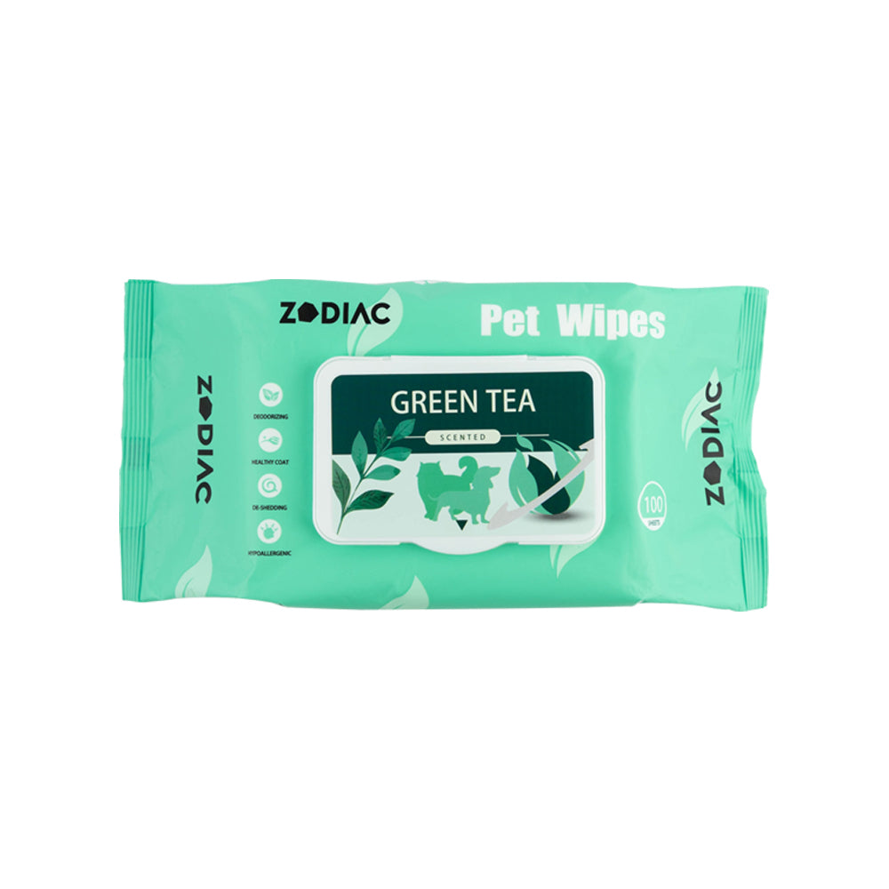 Zodiac Green Tea Scented Grooming/Cleaning Pet Dog/Cat Antibacterial Wipes (100 Pieces)