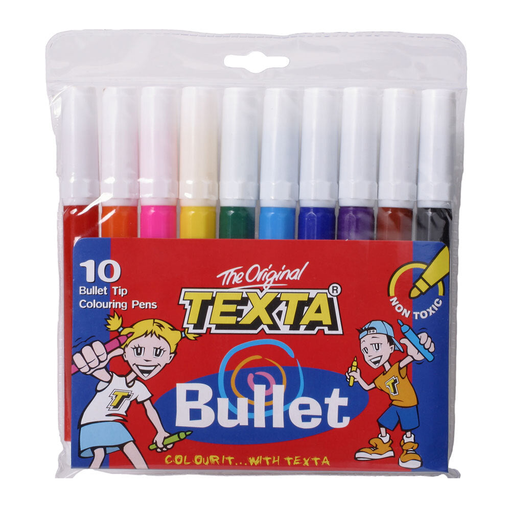 Texta 10pc Texta Bullet Tip Colouring Pens Drawing Art Marker Water Based f/ Kids (2 Pack) — image 2