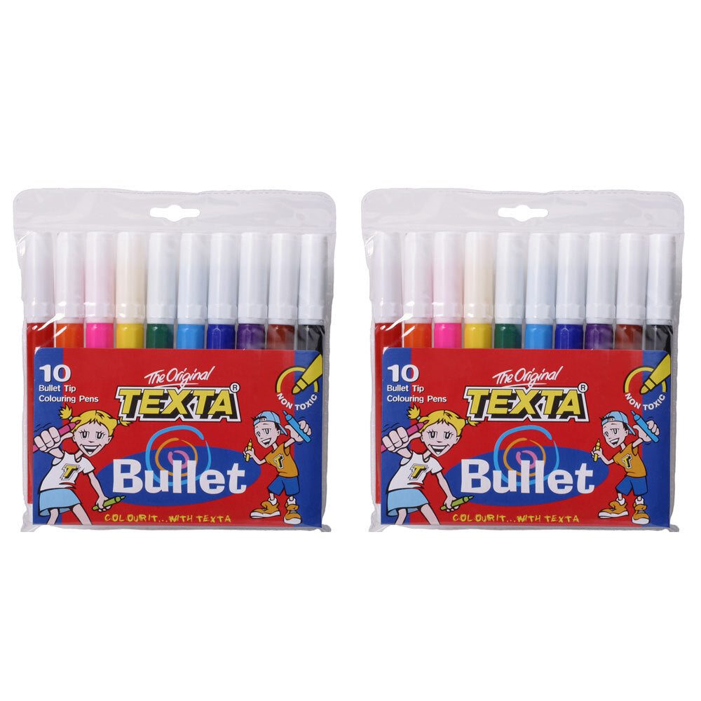 Texta 10pc Texta Bullet Tip Colouring Pens Drawing Art Marker Water Based f/ Kids (2 Pack)
