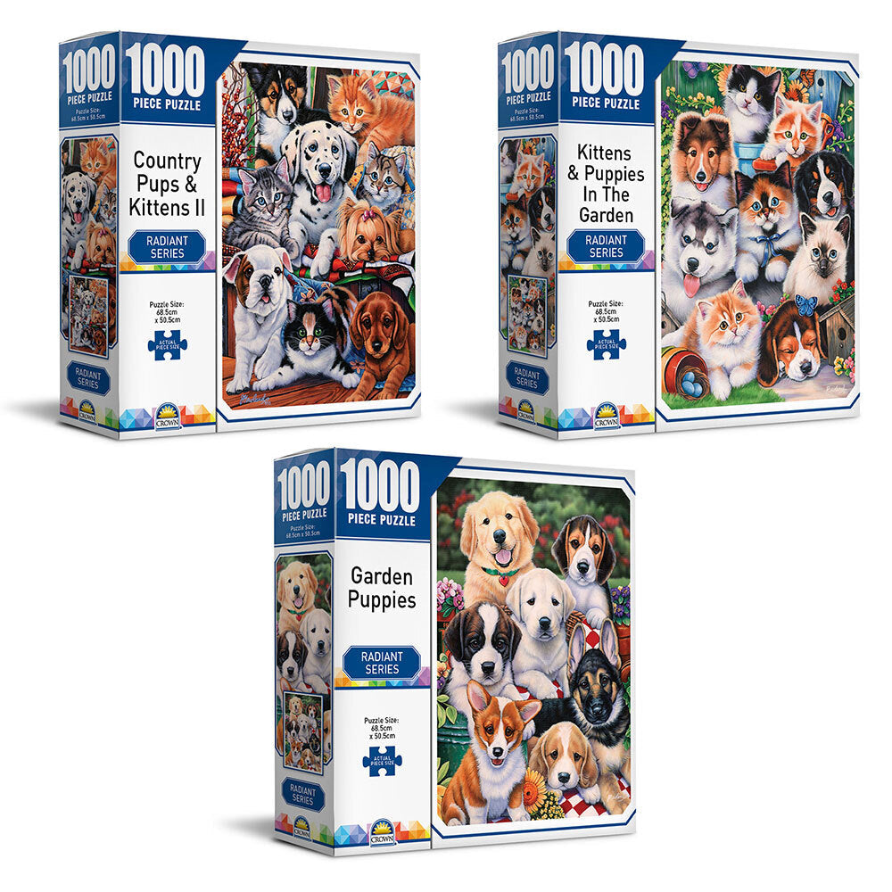 Crown 1000pc Crown Radiant Garden Puppies/Kittens 68.5cm Jigsaw Puzzles Toy 8+ Kids (3 Pack)