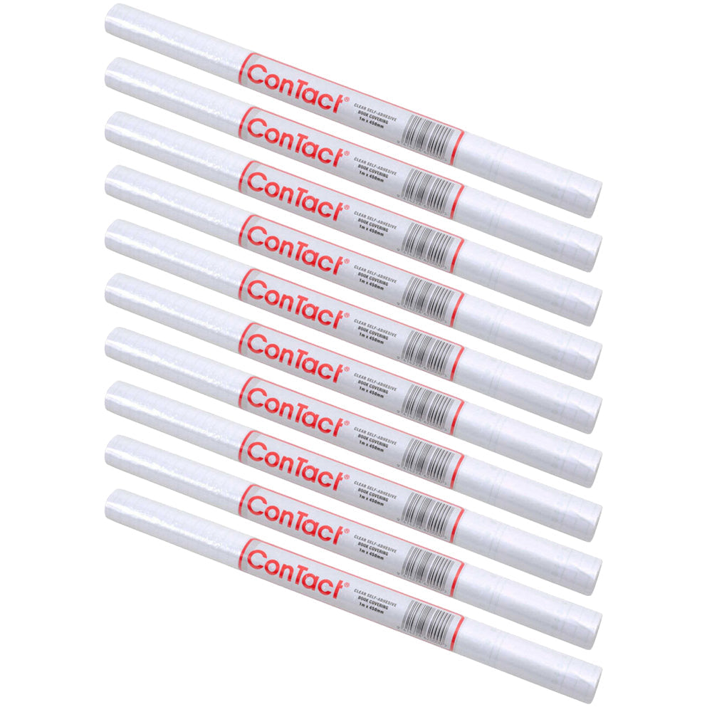 Contact 1m 50 Micron Self-Adhesive Notebook/Books Covering/Protection Clear (10 Pack)