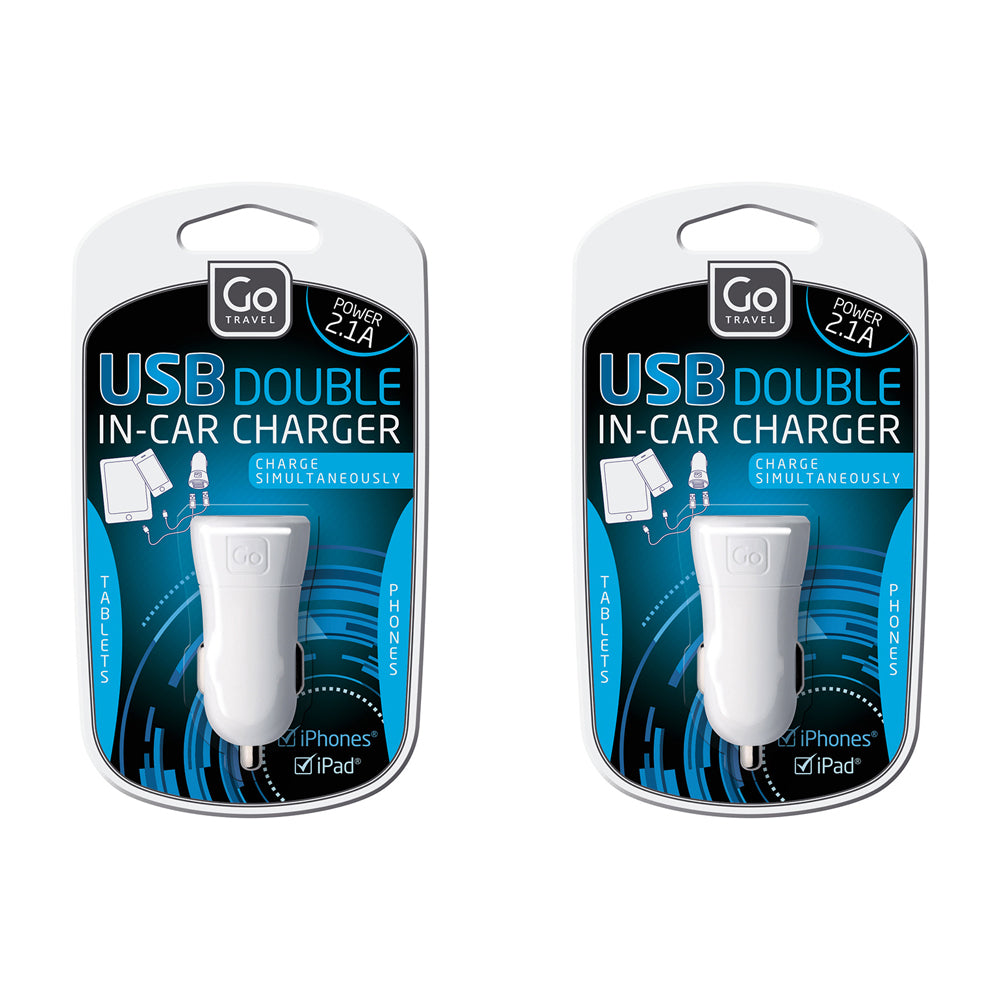 GO Travel USB In-Car Charger - White (2 Pack)