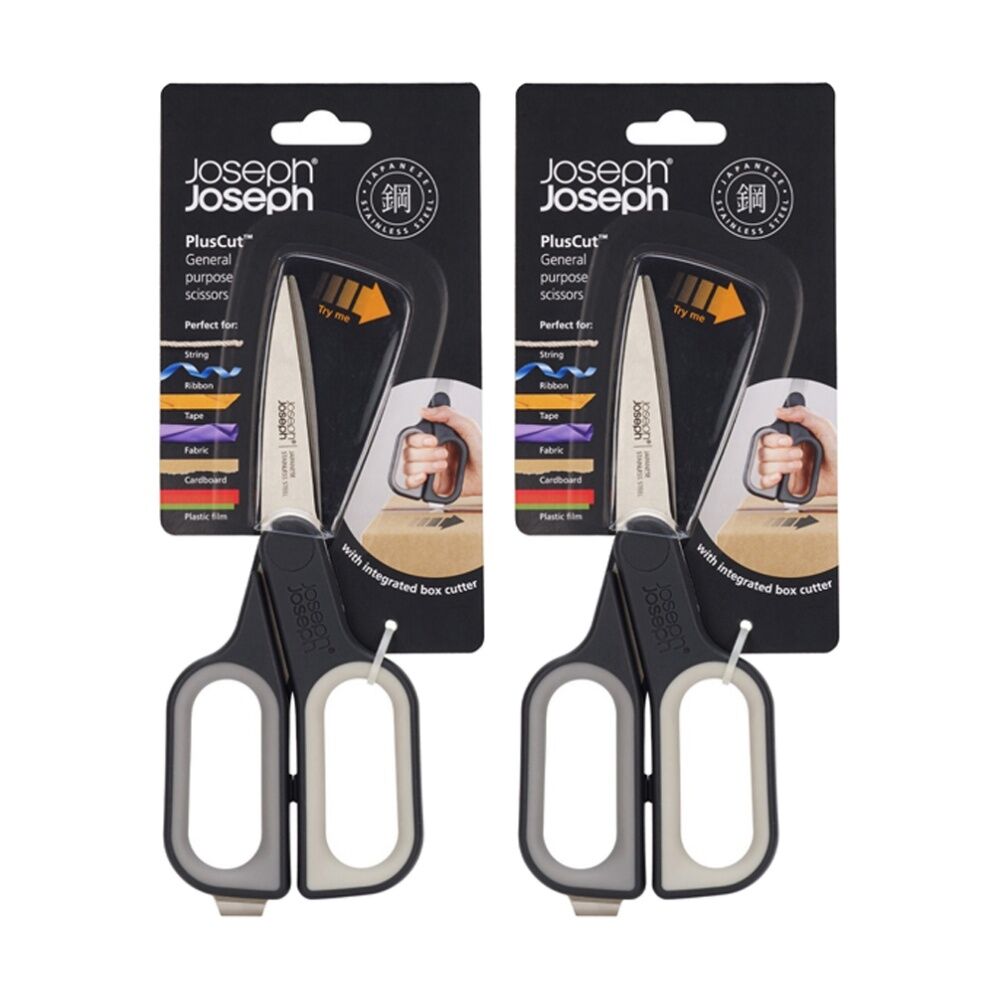 Joseph Joseph PlusCut General Purpose Scissors w/ Box Cutter On Handle Black (2 Pack)