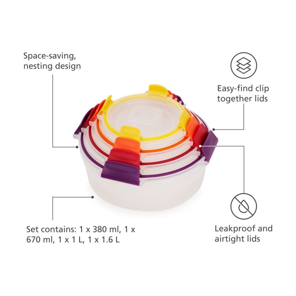 Joseph Joseph 2x 4pc Nest Lock Round Airtight Food Container Set Multisize — image 9