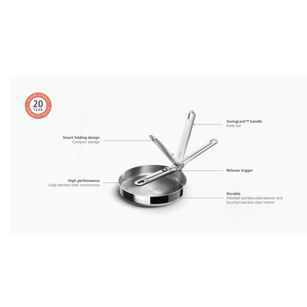 Joseph Joseph Space Saving 20cm Frying Pan With Foldable Handle Stainless Steel — image 7