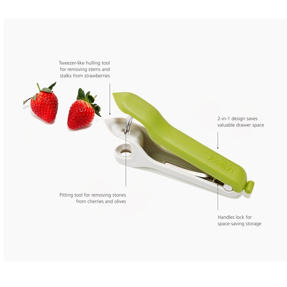 Joseph Joseph Tweezy 2-in-1 Pitter and Huller Kitchen Utensil Stone/Green (2 Pack) — image 5