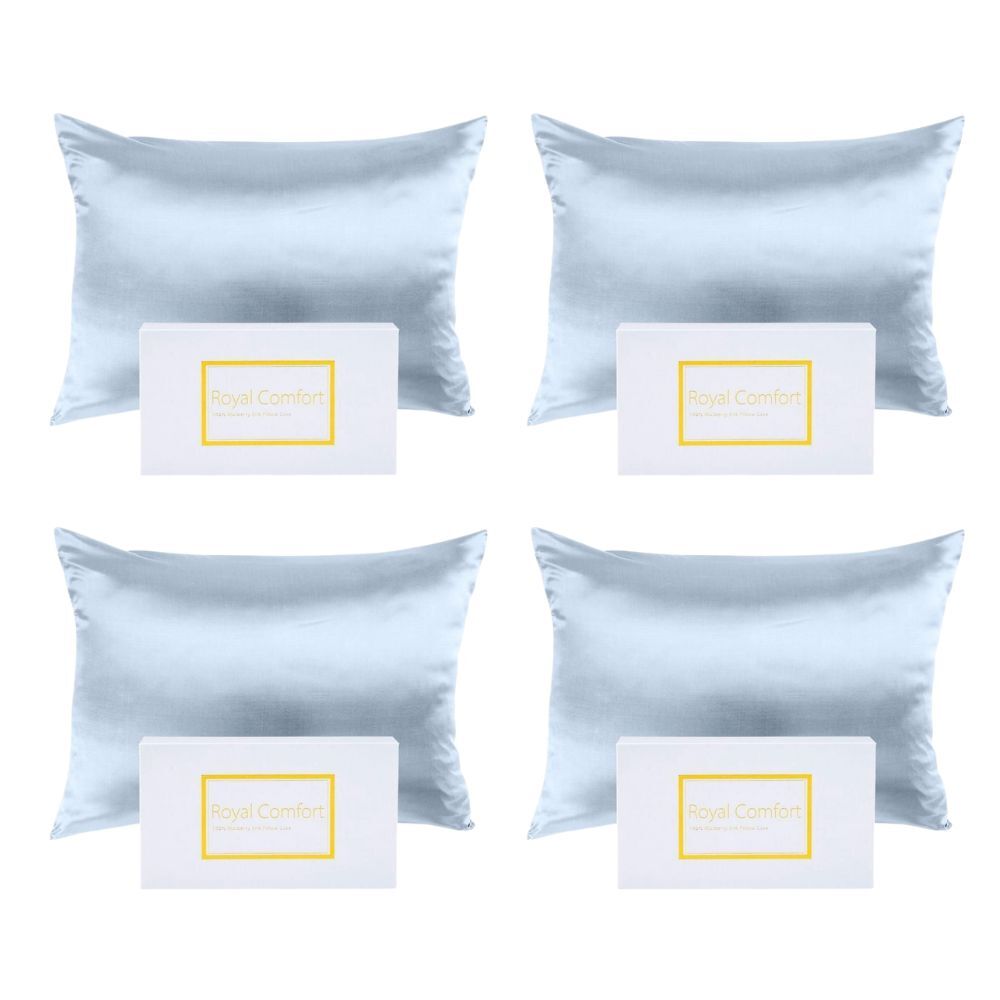 Royal Comfort Pure Silk Pillowcase Single Pack Protector 51x76cm Soft Blue (4 Pack)