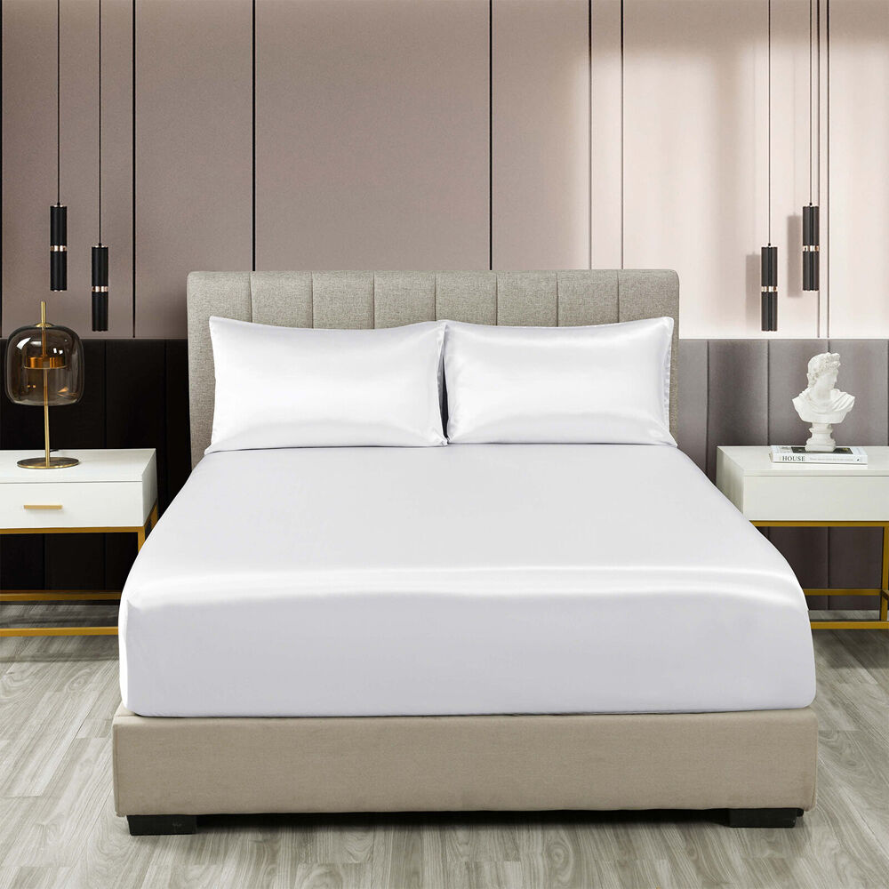 Royal Comfort Satin Sheet Set w/2x Pillowcase White (3 Pieces) — image 3
