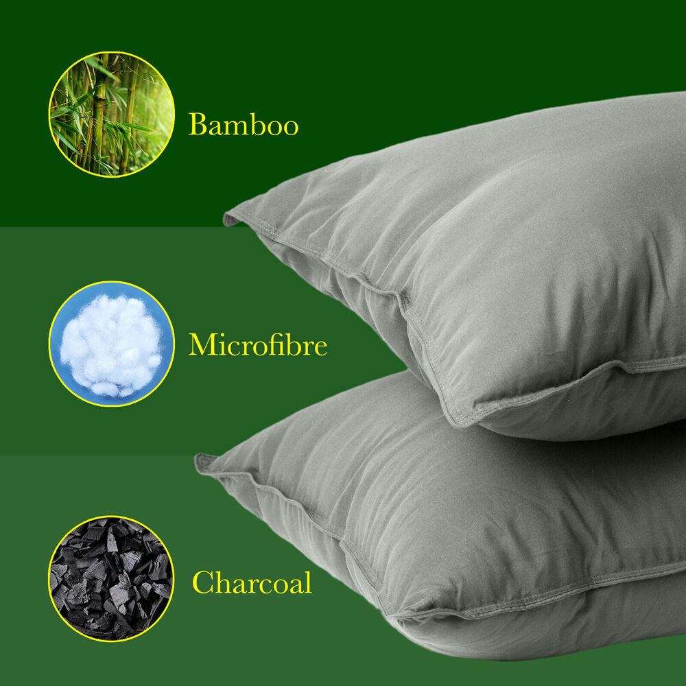 Royal Comfort 2pc Royal Comfort Bamboo Charcoal Bedding Pillow Soft Cushion 50x75cm Grey (4 Pack) — image 4