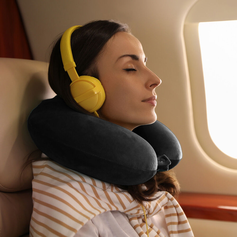 Milano Decor 30x30cm Black Polyester Memory Foam Travel Neck Support Pillow (2 Pack)