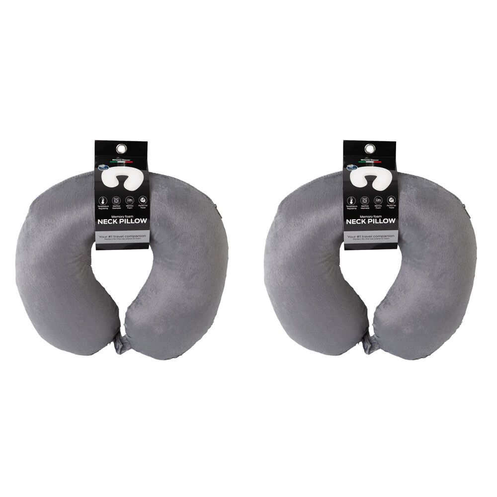 Milano Decor 30x30cm Grey Polyester Memory Foam Travel Neck Support Pillow (2 Pack)