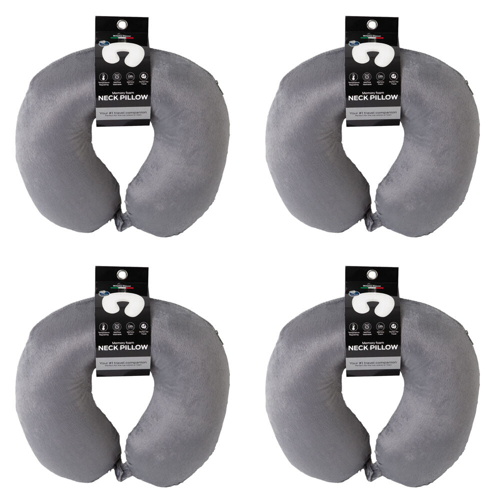 Milano Decor 30x30cm Grey Polyester Memory Foam Travel Neck Support Pillow (4 Pack)