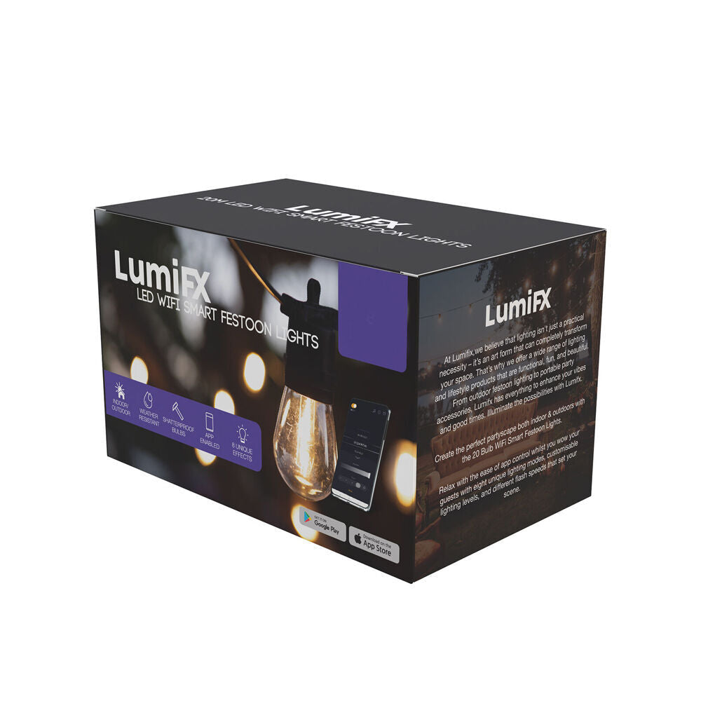 Lumifx 50m Warm White 50 Bulb LED WIFI Smart Indoor/Outdoor Festoon Lights