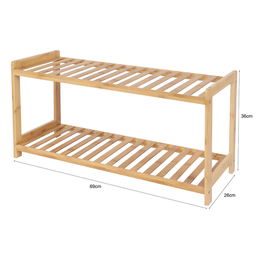 Casa Decor 2 Tier Bamboo Compact Shoe Storage Organiser Stool 69.8x36cm Oak (2 Pack) — image 6