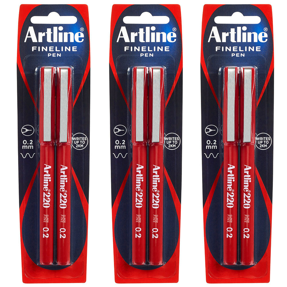 Artline Fineline 220 Super Fine 0.2mm Line Width Work/School Writing Pen Red (6 Pieces)