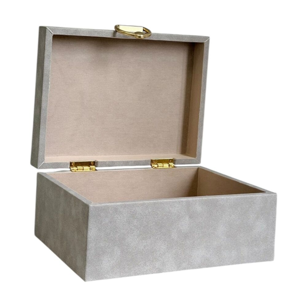 SS Collective 24x18x11cm Large Grey Suede Decorative Box w/ Gold Latch — image 2