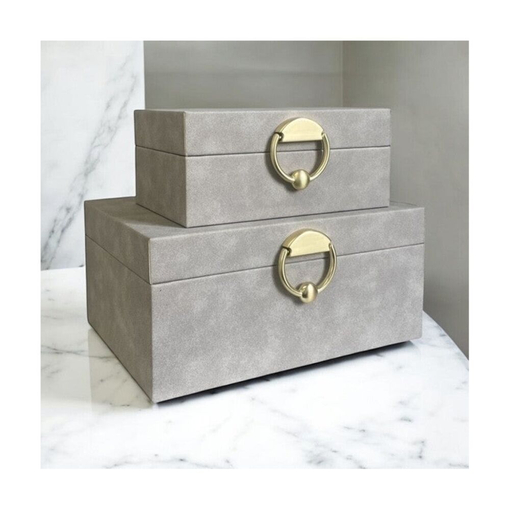 SS Collective 24x18x11cm Large Grey Suede Decorative Box w/ Gold Latch — image 3