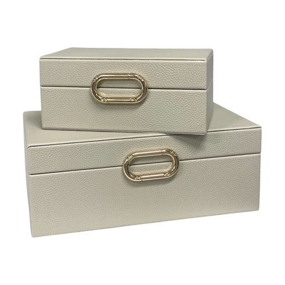 SS Collective Cream Pebble Textured Decorative Box w/ Gold Ring Latch Large (2 Pack) — image 4