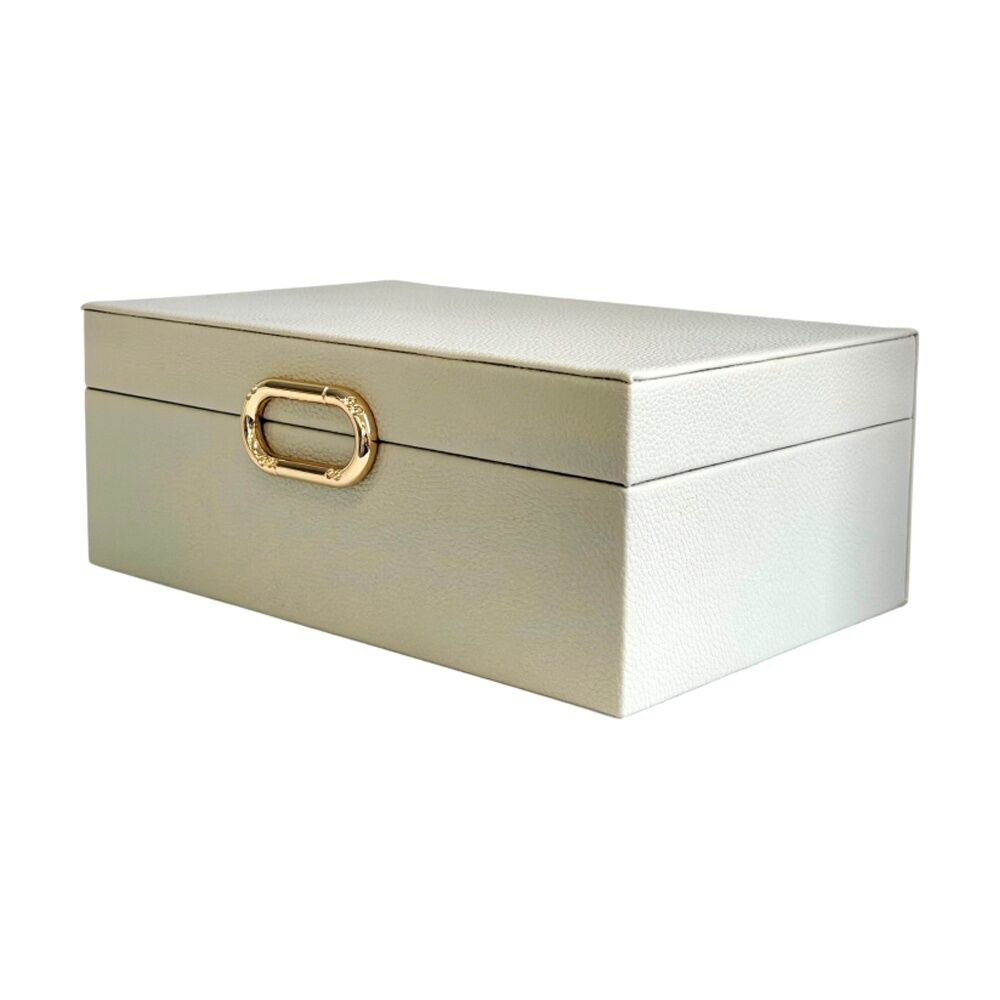 SS Collective Cream Pebble Textured Decorative Box w/ Gold Ring Latch Large (2 Pack) — image 2