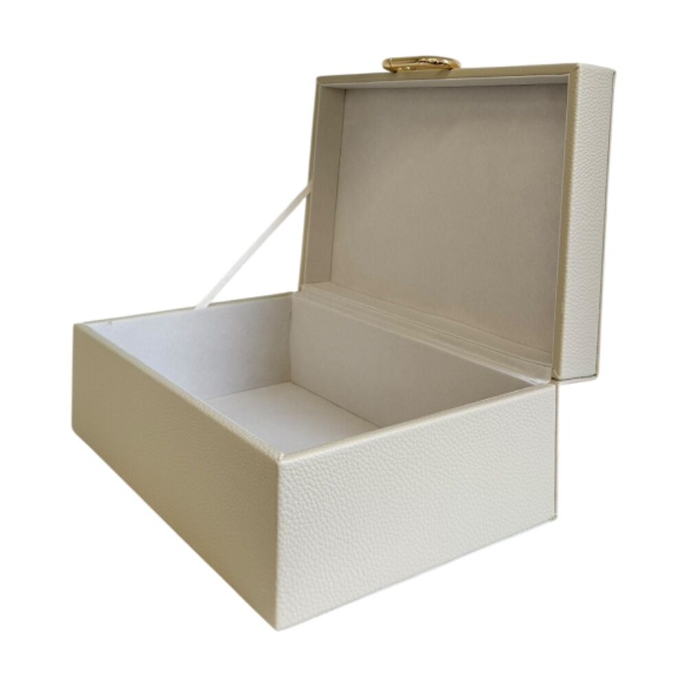 SS Collective Cream Pebble Textured Decorative Box w/ Gold Ring Latch Large (2 Pack) — image 3