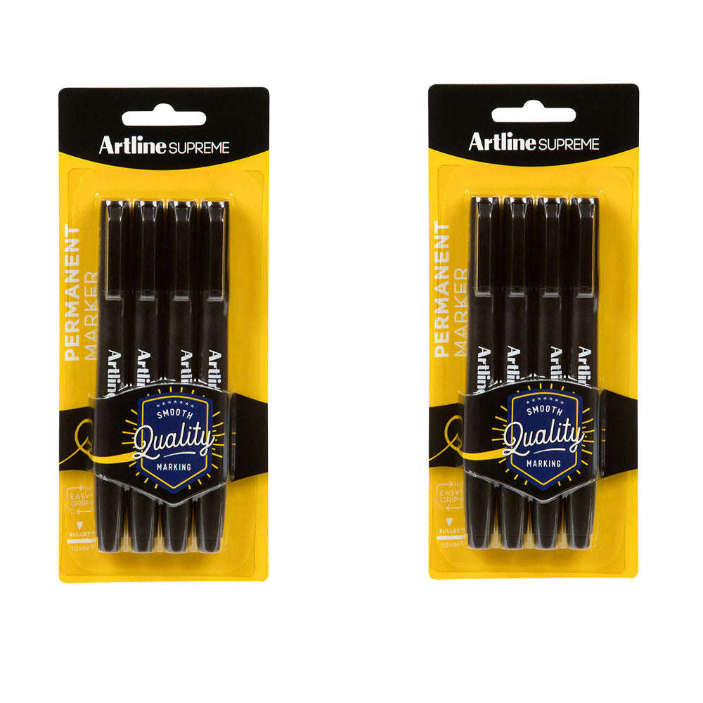 Artline 4pc Artline Supreme 1.0mm Permanent Marker Pens School/Office Writing Black (2 Pack)