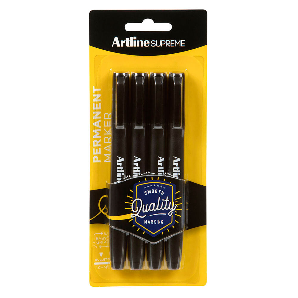 Artline 4pc Artline Supreme 1.0mm Permanent Marker Pens School/Office Writing Black (2 Pack) — image 2