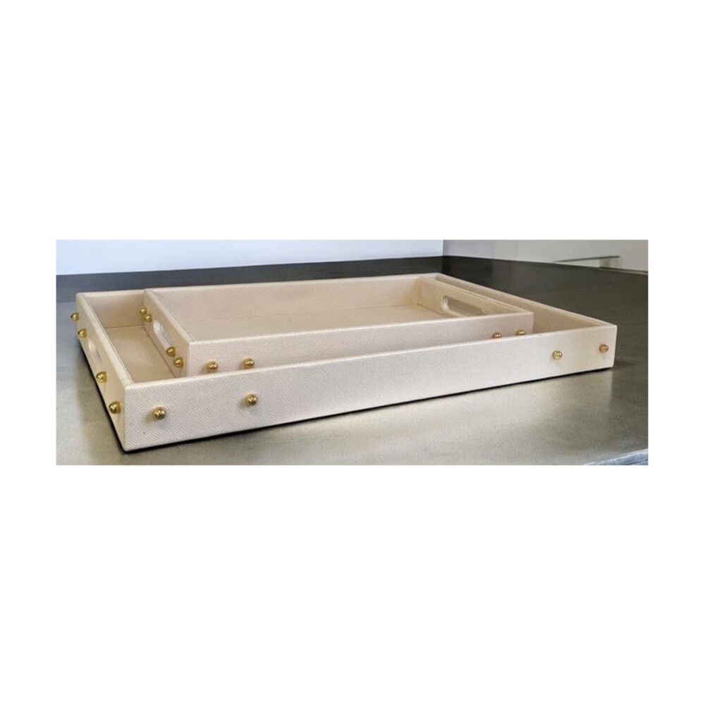SS Collective 56x35cm Large Cream Studded Decor Tray w/ Gold Studs & Handles — image 3