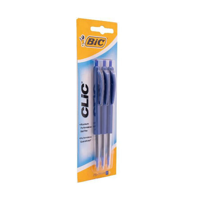 Bic Clic Medium Ballpoint 1mm Writing Ballpen Blue School Stationery (3 Pieces) — image 2