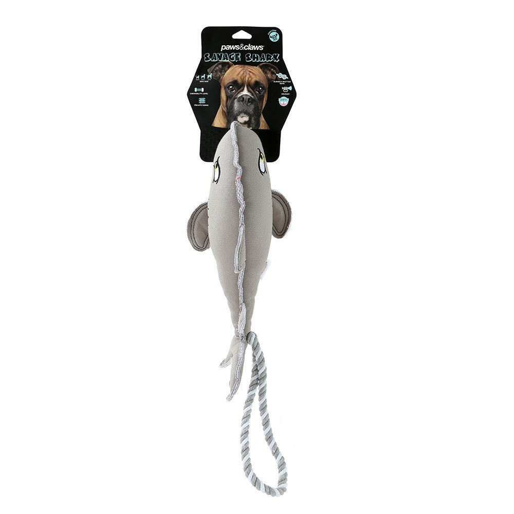 Paws and Claws Pet/Dog 60cm Savage Shark Canvas Rope Tugger Toy w/Squeaker Grey (2 Pack) — image 3
