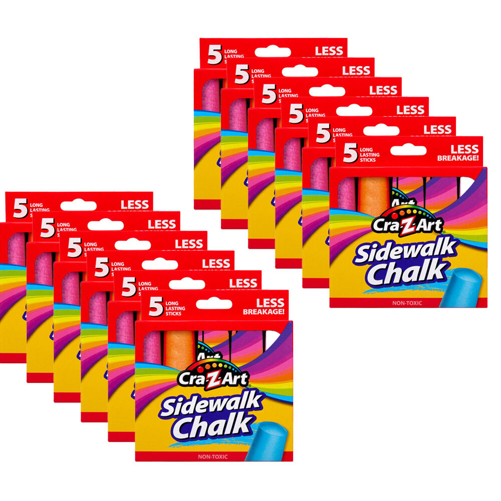 Cra-Z-Art 5pc Cra-Z-Art Stationery Washable Kids Sidewalk Chalk Pack 3y+ Multi Colours (12 Pack)