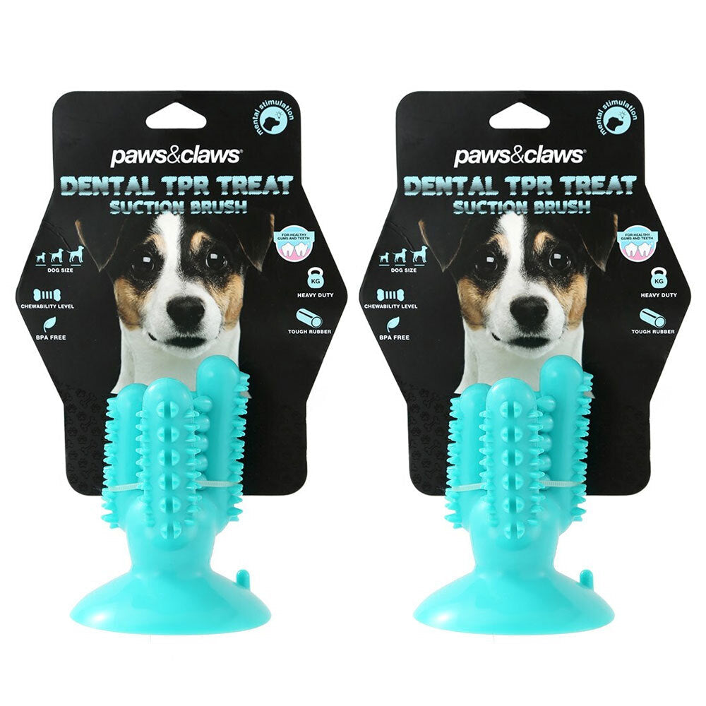 Paws and Claws 13cm Cactus Suction Brush Dental Treat Pet Dog Rubber Toy Teal (2 Pack)