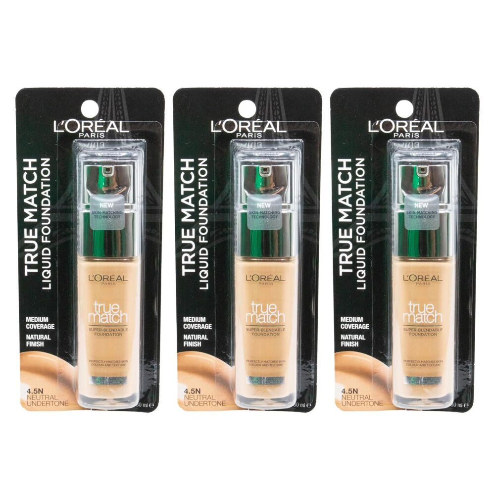 Loreal 2PK True Match Liquid Foundation Medium Coverage Finish 30ml 4.5