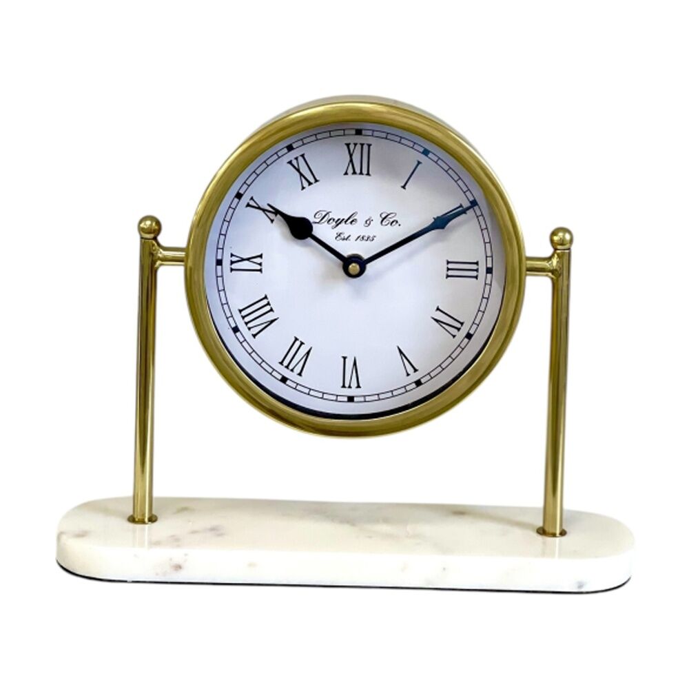 SS Collective 27x22cm Round Faced Gold Table/Desk Clock w/ Marble Base Stand — image 2