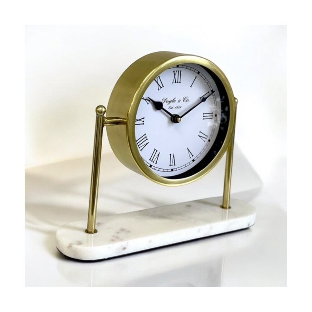 SS Collective 27x22cm Round Faced Gold Table/Desk Clock w/ Marble Base Stand — image 3