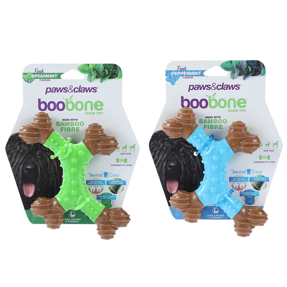 Paws and Claws BooBone 4 Way Dental Bone 16cm Dog Chew Toy Peppermint/Spearmint (2 Pack)