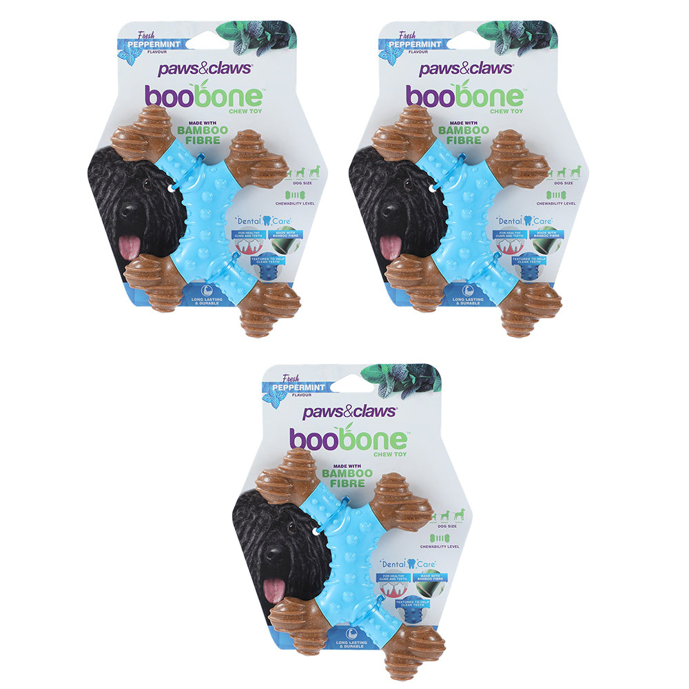 Paws and Claws BooBone 4 Way Dental Bone 16.5cm Dog Chew Treat/Toy Peppermint (3 Pack)